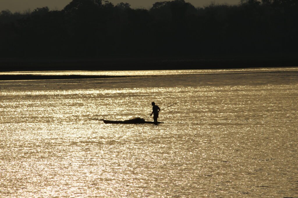 All under the sun, a fisherman in a lake around Chandrapur, in early morning.