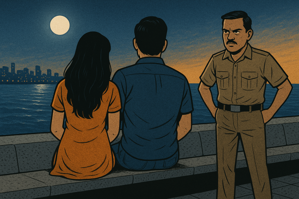 Couple sitting at beach, short love story