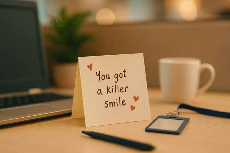 office love story handwritten note on a desk in a cubicle