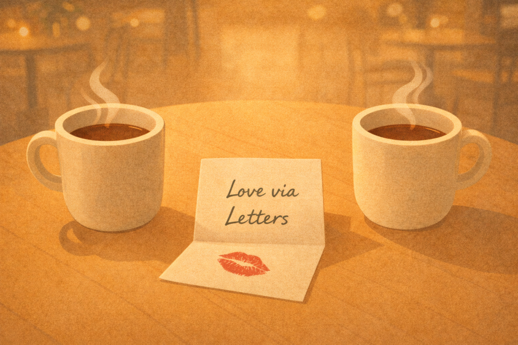 two coffee cups with a love note ending an office love story